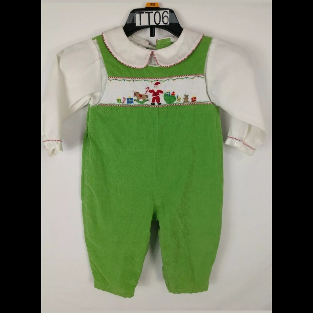 PETIT AMI 18M CORDUROY CHRISTMAS SMOCKED LONGALL